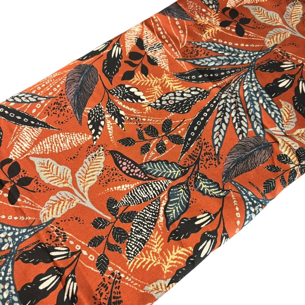 Rust Orange Botanical Leaf Print Polyester Sateen Fabric 55" Wide 3 Yards